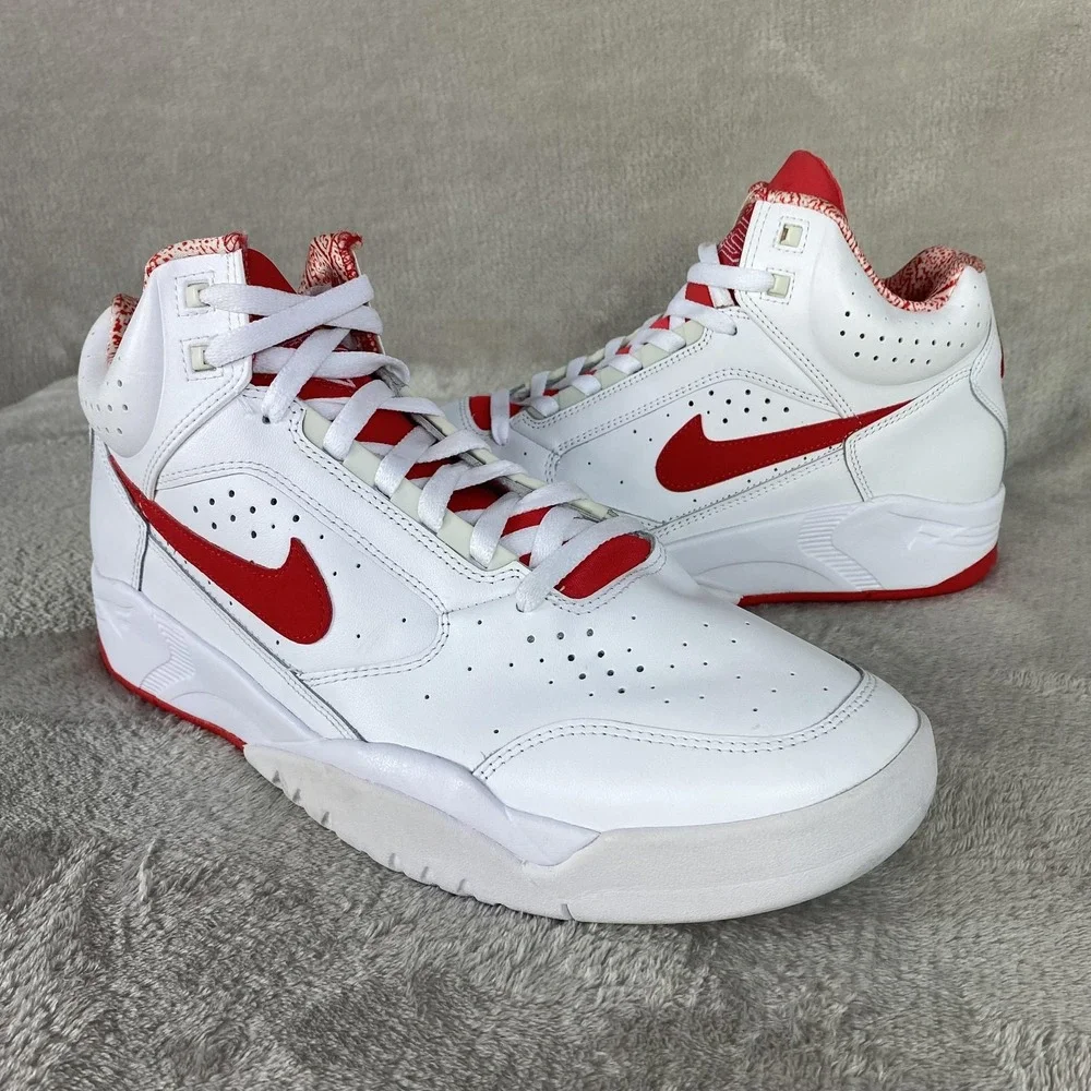 Nike Air Flight Lite II Shoes Mens Size 13 Red White Leather Basketball Sneakers